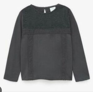 ZARA Girls Embroidered Crochet Long Sleeve Grey Black Shirt